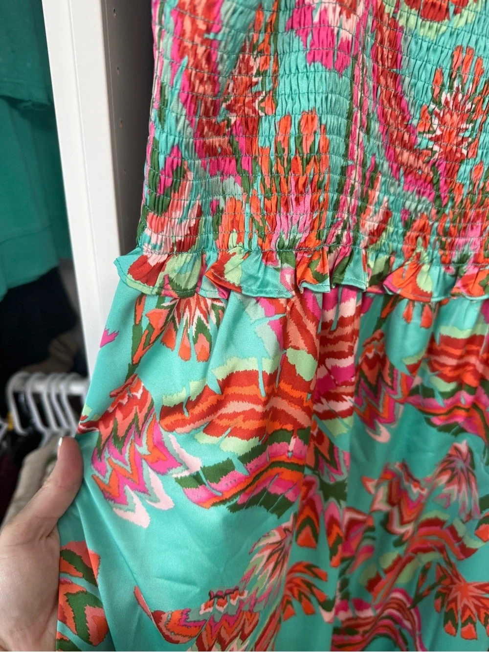 Chic Soul Teal Floral Smocked Maxi Dress with Tie Shoulders - Picture 4 of 12